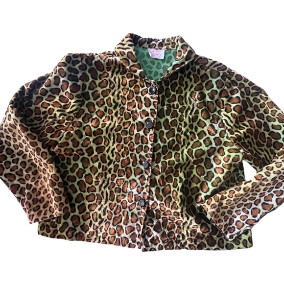 Leopard Jacket Fun iridescent green. Velveteen Metallic XL Jacket Brown Green - Picture 3 of 11